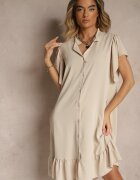 j studio Rochie cămașă Bej Decorată cu volane și nasturi Tenelora