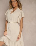 j studio Rochie cămașă Bej Decorată cu volane și nasturi Tenelora