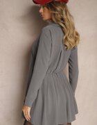 j studio Rochie Cămașă Gri Asimetrică Croi Cloș cu Elastic în Talie Eloriana