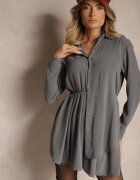 j studio Rochie Cămașă Gri Asimetrică Croi Cloș cu Elastic în Talie Eloriana