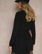 j studio Rochie Cămașă Neagră cu croi asimetric evazat cu elastic în talie Eloriana