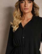 j studio Rochie Cămașă Neagră cu croi asimetric evazat cu elastic în talie Eloriana