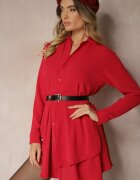 j studio Rochie cămașă roșie asimetrică evazată cu elastic în talie Eloriana