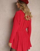 j studio Rochie cămașă roșie asimetrică evazată cu elastic în talie Eloriana
