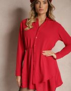 j studio Rochie cămașă roșie asimetrică evazată cu elastic în talie Eloriana