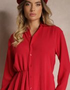 j studio Rochie cămașă roșie asimetrică evazată cu elastic în talie Eloriana
