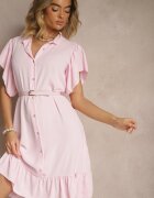j studio Rochie cămașă roz decorată cu volănașe și nasturi Tenelora