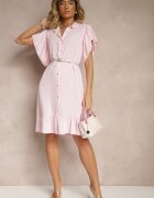 j studio Rochie cămașă roz decorată cu volănașe și nasturi Tenelora