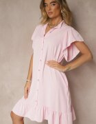 j studio Rochie cămașă roz decorată cu volănașe și nasturi Tenelora