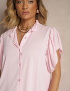 j studio Rochie cămașă roz decorată cu volănașe și nasturi Tenelora