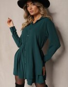 j studio Rochie cămașă Verde închis cu croi asimetric evazat cu elastic în talie Eloriana