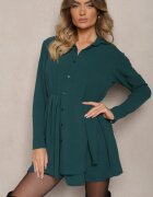 j studio Rochie cămașă Verde închis cu croi asimetric evazat cu elastic în talie Eloriana