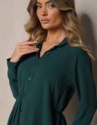 j studio Rochie cămașă Verde închis cu croi asimetric evazat cu elastic în talie Eloriana