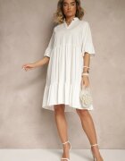 j studio Rochie Cloche Albă cu Viscoză și Volane Eviranna