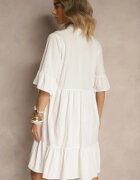 j studio Rochie Cloche Albă cu Viscoză și Volane Eviranna