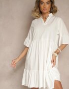 j studio Rochie Cloche Albă cu Viscoză și Volane Eviranna