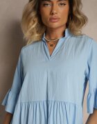 j studio Rochie Evazată Albastru deschis cu Vâscoză și Volane Eviranna