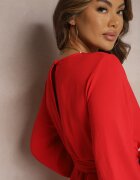 j studio Rochie Evazată Roșie Salopetă cu decolteu petrecut și volan Vomitta