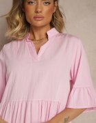 j studio Rochie Evazată Roz cu Viscoză și cu Volane Eviranna