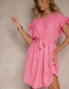j studio Rochie fucsia cu curea și volane la mâneci Folunelle