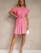 j studio Rochie fucsia cu curea și volane la mâneci Folunelle