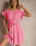 j studio Rochie fucsia cu curea și volane la mâneci Folunelle