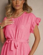 j studio Rochie fucsia cu curea și volane la mâneci Folunelle