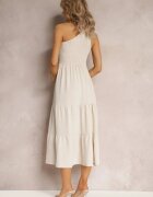 j studio Rochie Maxi Bej deschis pe un singur umăr cu croială cloș asimetrică și volan Kalphus