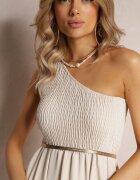 j studio Rochie Maxi Bej deschis pe un singur umăr cu croială cloș asimetrică și volan Kalphus