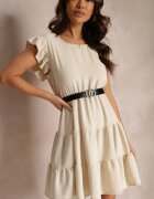 j studio Rochie Mini Bej deschis cu volane centură și elastic în talie Lavada