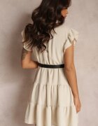 j studio Rochie Mini Bej deschis cu volane centură și elastic în talie Lavada