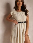 j studio Rochie Mini Bej deschis cu volane centură și elastic în talie Lavada
