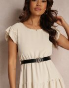 j studio Rochie Mini Bej deschis cu volane centură și elastic în talie Lavada