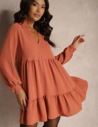 j studio Rochie Mini Cloche Portocalie cu volane Atercja
