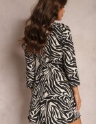 j studio Rochie Mini Negru-Alb cu imprimeu animal cu decolteu triunghiular și legată în talie Vidan