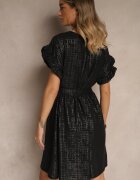 j studio Rochie Neagră cu Curea și Volane la Mâneci Folunelle
