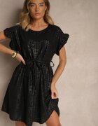 j studio Rochie Neagră cu Curea și Volane la Mâneci Folunelle