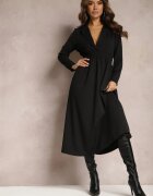 j studio Rochie Neagră Midi cu croi evazat cu decolteu triunghiular și elastic în talie Lunaia