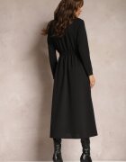 j studio Rochie Neagră Midi cu croi evazat cu decolteu triunghiular și elastic în talie Lunaia