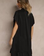 j studio Rochie Neagră Tip Cămașă Decorată Cu Volane și Nasturi Tenelora