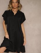 j studio Rochie Neagră Tip Cămașă Decorată Cu Volane și Nasturi Tenelora