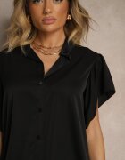 j studio Rochie Neagră Tip Cămașă Decorată Cu Volane și Nasturi Tenelora