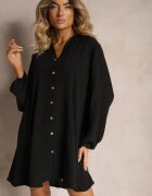 j studio Rochie neagră tip cutie oversize decorată cu nasturi Eudoratte