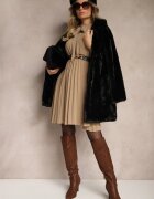 j studio Rochie plisată bej închis cu o croială elegantă cu șnur la decolteu și elastic în talie Belorinda