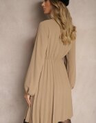 j studio Rochie plisată bej închis cu o croială elegantă cu șnur la decolteu și elastic în talie Belorinda