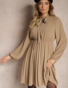 j studio Rochie plisată bej închis cu o croială elegantă cu șnur la decolteu și elastic în talie Belorinda