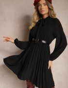 j studio Rochie Plisată Neagră cu croială elegantă cu legătură la decolteu și elastic în talie Belorinda
