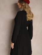 j studio Rochie Plisată Neagră cu croială elegantă cu legătură la decolteu și elastic în talie Belorinda