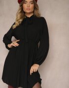 j studio Rochie Plisată Neagră cu croială elegantă cu legătură la decolteu și elastic în talie Belorinda