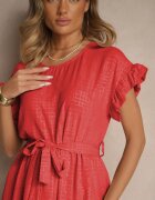 j studio Rochie roșie cu curea și volănașe la mâneci Folunelle